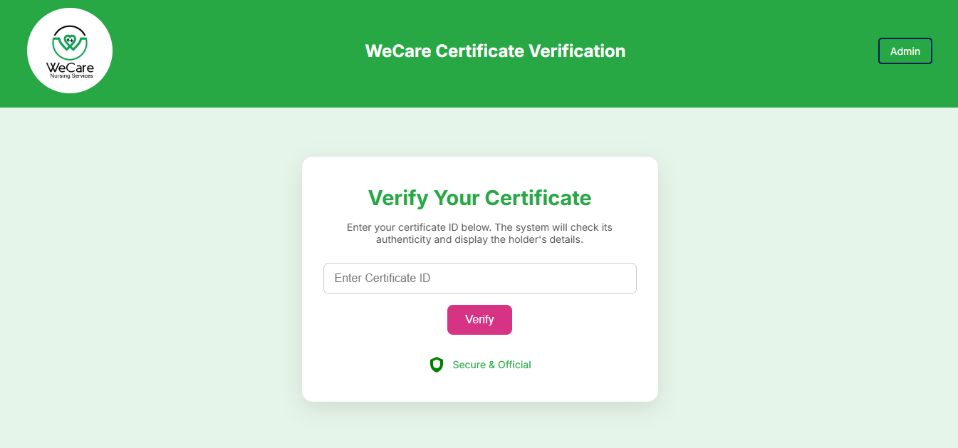Certificate verification portal screenshot